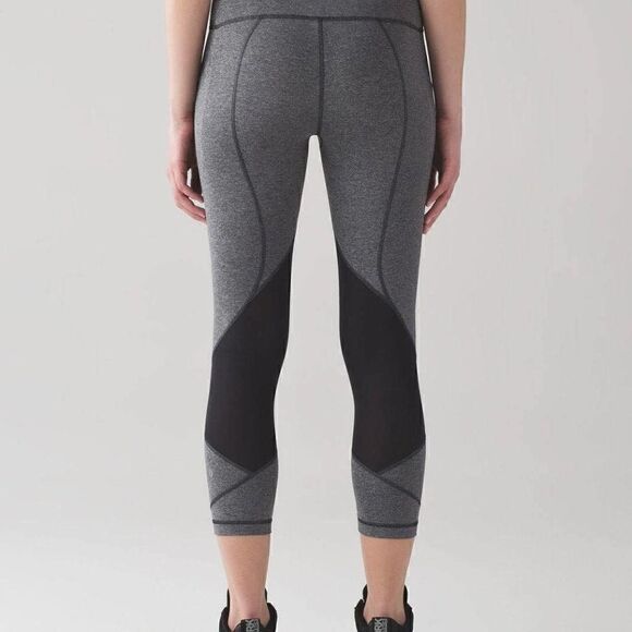 Lululemon Pace Rival Crop Giant Herringbone Heathered Black Size 4 - Picture 2 of 9